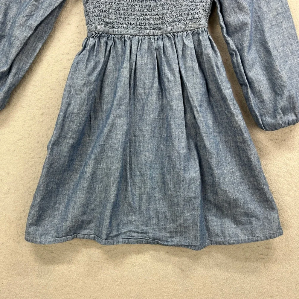 Crewcuts Chambray Dress Girls 8 Blue Smocked Long Sleeve School Preppy Cottage
